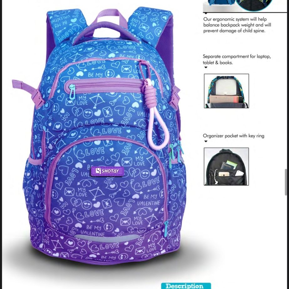 کوله پشتی طرحSPARK با پشتی طبی شوتای آبی آبرنگی لاو کدG15-71